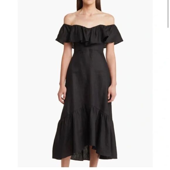 Reformation Baela Ruffle Off the Shoulder Linen Dress - Picture 1 of 6